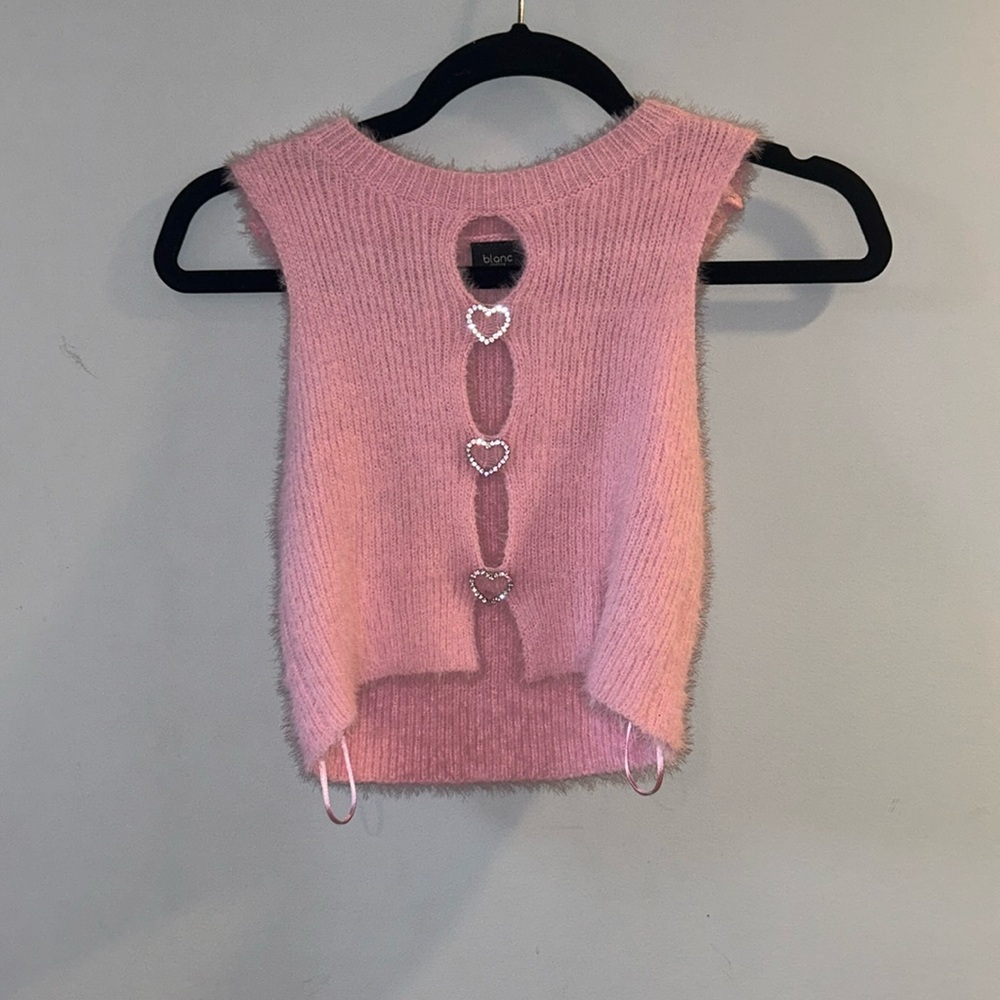 pink sweater crop top tank, with diamond hearts
